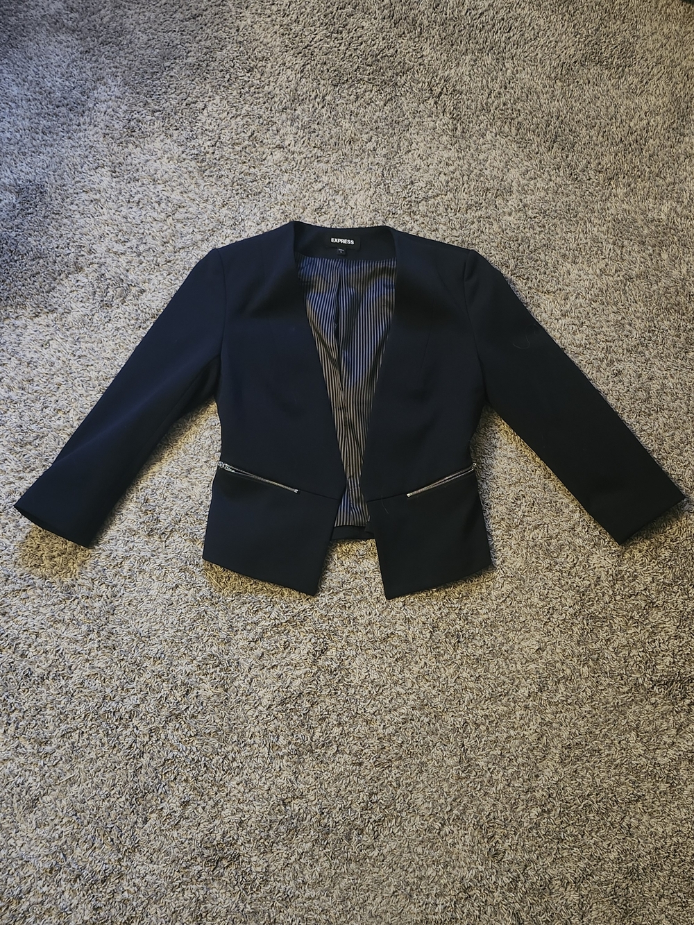 Express Black Open-Front Cropped Blazer with Zip Accents